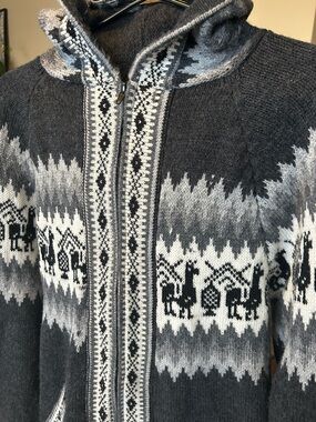 Alpaca Dark Grey Lama pattern Zip up Hooded Sweater 297